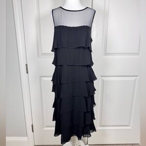 Patra Tiered Chiffon Formal Cocktail Dress Illusion Neck Wedding Guest Sz 16
